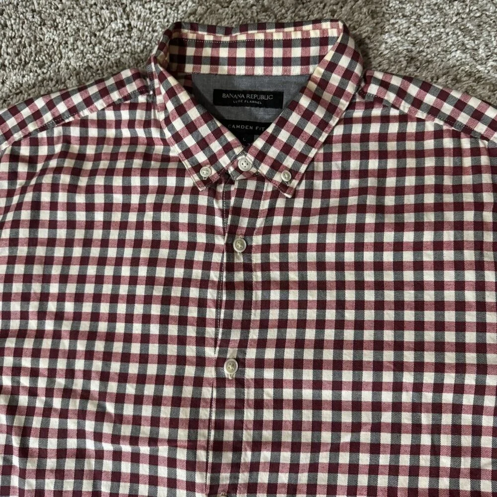 Banana Republic Button-Down Shirt Men's Large Camden Fit Luxe Flannel Red Plaid